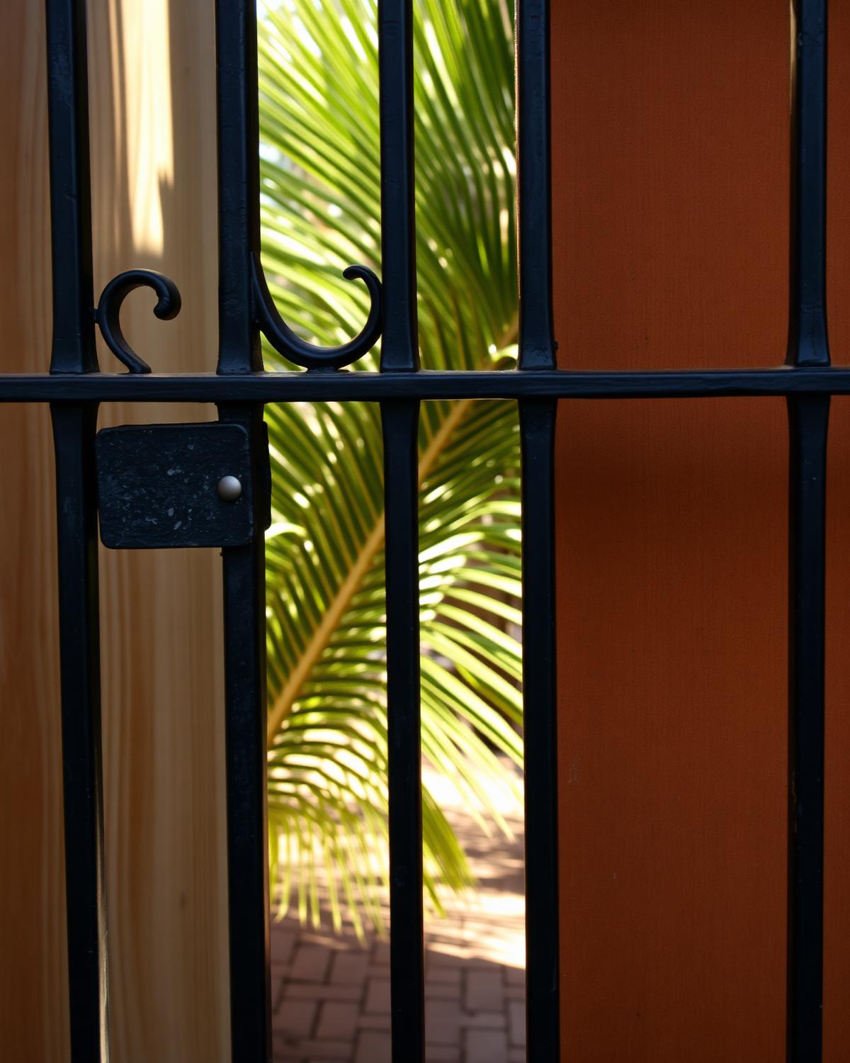 Wrought-iron and wood gate detail